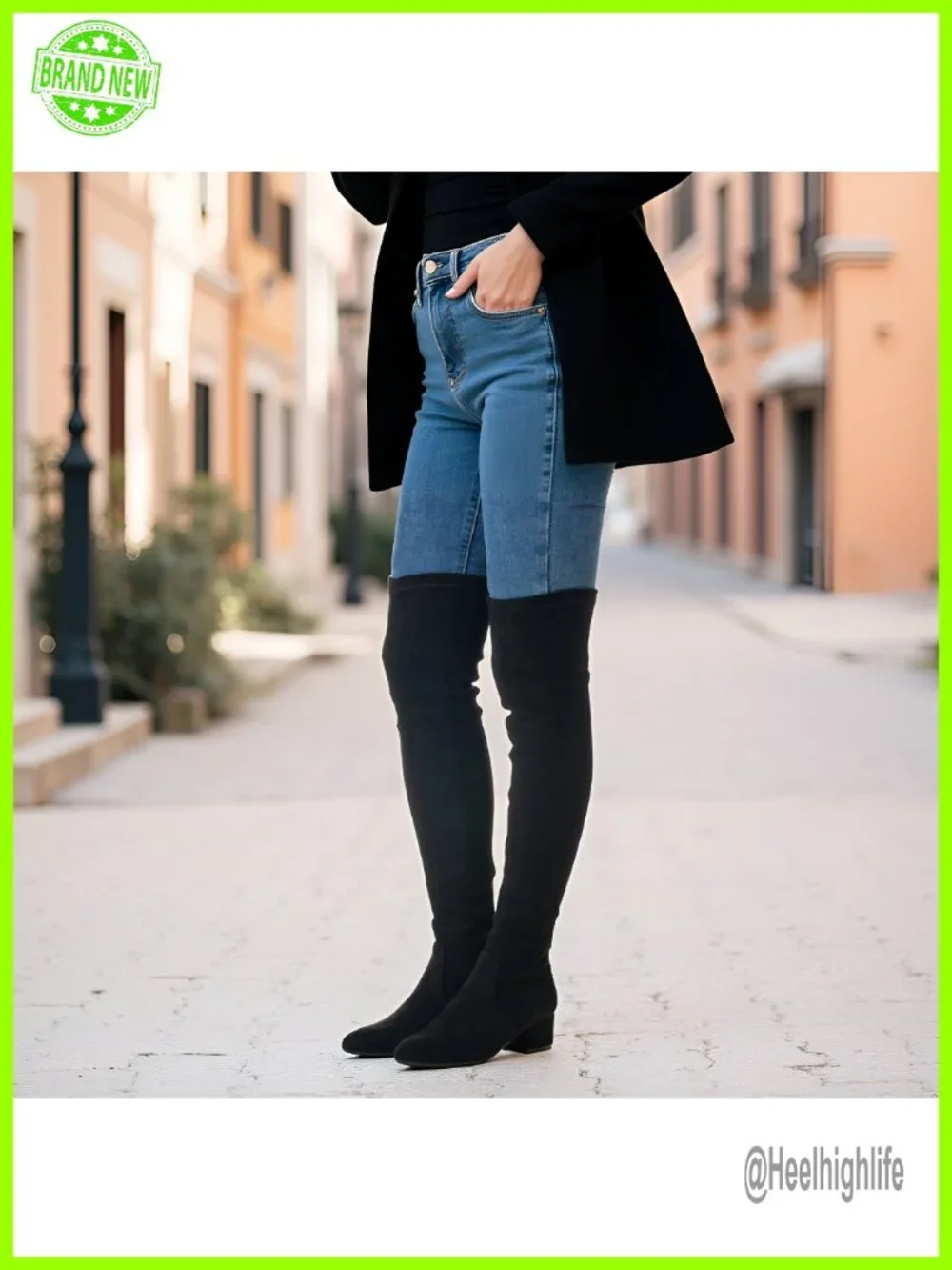 Thigh High Block Heel Over The Knee Boots Pointed Toe Stretch